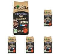 NATURELA - Café Grains Bio - Café Arabica Bio - Torréfaction Lente - Fabriqué en France - 500 g (Lot de 5)
