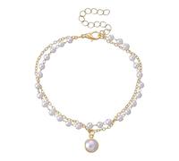 Naturelle Jonc Noir Anneaux Super Immortal Double Layer Pearl Pendant Necklace Women's Temperament Choker Necklace Collarbone Chain Trendy Classique Bracelet Ensembles Naturelle (Gold, One Size)
