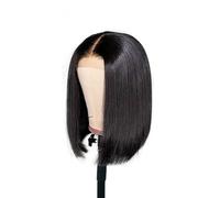 Naturelle Perruque Perruque Bob Lace Front Wig synthétique courte et lisse, 35cm/14 pouces, longueur d'épaule droite, partie centrale, mélange de reflets, perruque pour femmes Cheveux Naturel