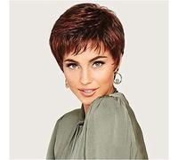 Naturelle Perruque Perruque courte courte brune foncée bouclée coupe de lutin cheveux perruques synthétiques résistantes à la chaleur naturelle pour les femmes perruque naturelle Cheveux Naturel