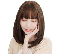 Naturelle Perruque Perruque courte droite Bob perruques avec Air Bangs perruque brune pour les femmes épaule Fiber cheveux perruques synthétique résistant à la chaleur Cheveux Naturel