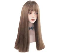 Naturelle Perruque Perruque Naturelle Pleine Longue Cheveux Raides Avec Air Bangs Perruques pour Femmes Cheveux Raides Synthétiques Cheveux Épaule Longueur Perruques Cheveux Naturel