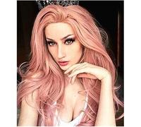 Naturelle Perruque Perruque rose avant de lacet perruques pour femmes longue perruque de cheveux synthétiques ondulés perruque de dentelle douce cheveux longueur d'épaule perruques Cheveux Naturel
