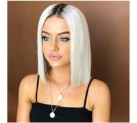 Naturelle Perruque Perruques Bob courtes pour femmes, perruque synthétique lisse avec raie centrale, racines foncées, ombré, noir, marron Cheveux Naturel