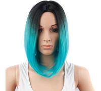 Naturelle Perruque Perruques Bob courtes pour femmes, perruque synthétique lisse avec raie centrale, racines foncées, ombré, noir, marron Cheveux Naturel