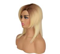 Naturelle Perruque Perruques courtes brunes perruque Bob courte droite cheveux humains sans colle WearMix Blonde perruques de cheveux synthétiques pour les femmes noires blanches Cheveux Naturel