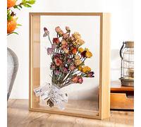 NatureMan Cadre en bois, fleurs séchées, cadre photo flottant décoratif, verre double face, pour fleurs séchées, artisanat (couleur bois, 20,3 x 30,5 cm)