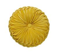 NatureMan coussin de canapé rond 34,8 cm velours pur, plissé citrouille, décoration maison, lit, voiture (jaune)
