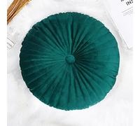 NatureMan Coussin rond en velours motif citrouille, 35 cm, vert foncé, convient pour salon, canapé, lit, sol