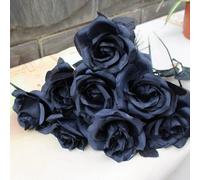 NatureMan Lot de 10 fleurs artificielles en soie, roses noires, fleurs artificielles à tige unique réalistes pour décoration de fête, bouquet de mariée, décoration de mariage, Halloween (noir)