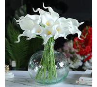 NatureMan Lot de 10 fleurs de lys calla artificielles en latex au toucher réaliste - 34 cm - Pour bouquet de mariage, centre de table, décoration d'intérieur, fête de mariage (noyau blanc/jaune)