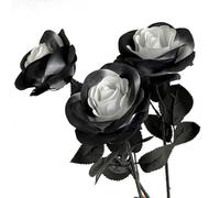 NatureMan Lot de 10 roses artificielles en soie à tige unique pour décoration d'intérieur, bouquet de mariée, décoration d'Halloween (noir et blanc)