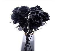 NatureMan Lot de 10 roses artificielles en soie pour Halloween, ne se décolorent pas, à tige unique, pour décoration d'intérieur, bouquet de mariée, décoration d'Halloween (noir)