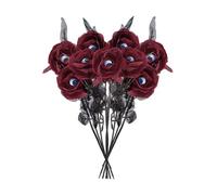 NatureMan Lot de 10 roses artificielles noires avec globes oculaires pour Halloween, décoration de fête d'Halloween, décoration de maison, mariage (rouge) 41 cm