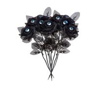 NatureMan Lot de 10 roses artificielles noires avec globes oculaires pour Halloween, décoration de fête d'Halloween, décoration de maison, mariage (noir)