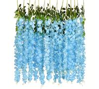 NatureMan Lot de 12 glycines artificielles à suspendre de 1 m - Guirlande de glycines artificielles en soie pour fête de mariage, jardin, décoration murale extérieure (bleu ciel)