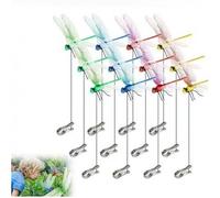 NatureMan Lot de 12 pinces à libellule 3D pour extérieur et intérieur - Fausse libellule en plastique pour piquets de jardin, cour, terrasse, appareils effrayants - Multicolore