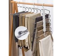 NatureMan Lot de 2 cintres en acier inoxydable à 6 couches pour pantalons, économise de l'espace et antidérapants, organiseur de rangement, cintre multifonction en cascade, pour jupes, jeans,