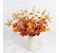 NatureMan Lot de 3 branches d'eucalyptus artificielles pour bouquet de mariage, centre de table pour Thanksgiving, Halloween, décoration de table à manger (orange)