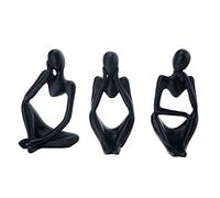NatureMan Lot de 3 statues du penseur en résine abstraite - Figurines de collection - Décoration pour la maison, le bureau, la bibliothèque, (noir)