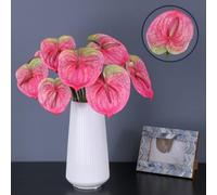 NatureMan Lot de 8 lys artificiels en anthurium de 61 cm pour décoration d'intérieur, bouquet et feuilles vertes, pour décoration de mariage, festival, arrangement floral (rose)