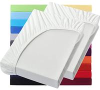 NatureMark Basic Lot de 2 draps-housses en jersey 90 x 190 cm - 100 x 200 cm - 25 cm - 100 x 200 cm - 100 % coton, blanc naturel/crème