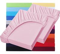NatureMark Basic Lot de 2 draps-housses en jersey - 90 x 190 cm - 100 x 200 cm - Bonnet 25 cm - Drap-housse 100 x 200 cm - 100 % coton - Rose