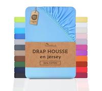 NatureMark Drap-Housse en Jersey - 100% Coton - Extensible, Respirant et Confortable - 140x200-160x200 cm, Bleu Clair