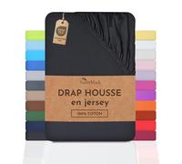 NatureMark Drap-Housse en Jersey - 100% Coton - Extensible, Respirant et Confortable - 200x220 cm, Noir