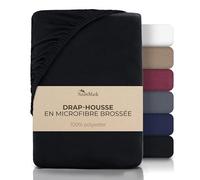 NatureMark Drap-Housse en Microfibre Brossée - Ultra Doux, Respirant & Hypoallergénique - Séchage Rapide, Facile d’Entretien - Bonnet Élastique - 140x200 cm Noir
