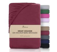 NatureMark Drap-Housse en Microfibre Brossée - Ultra Doux, Respirant & Hypoallergénique - Séchage Rapide, Facile d’Entretien - Bonnet Élastique - 90x200 cm Rouge Bordeaux
