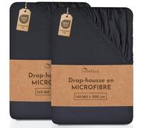 NatureMark Draps-Housses en Microfibre, Paquet de 2 ! Nombreuses Tailles et Couleurs Marque (draps 140x200-180x200 cm, Noir)
