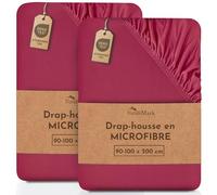 NatureMark Lot de 2 draps-Housses en Jersey, 100% Coton, dans de Nombreuses Tailles et Couleurs, qualité de la Marque Öko-Tex Standard 100, 90 x 200 cm, 100 x 200 cm, Bordeaux Rouge