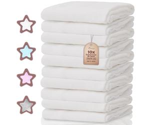 NatureMark Lot de 10 Linges en Mousseline pour Bébé - 100% Coton - Tissus Doux et Absorbants pour Allaitement & Soin du Bébé, Couches, Langes & Gants de Toilette - 70x70 cm, Blanc