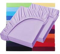 NatureMark Lot de 2 draps-housses basiques en jersey - 90 x 190 cm - 100 x 200 cm - Bonnet 25 cm - 100 x 200 cm - 100 % coton - Lilas/lavande