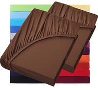 NatureMark Lot de 2 draps-housses basiques en jersey - 90 x 190 cm - 100 x 200 cm - Bonnet 25 cm - 100 x 200 cm - 100 % coton - Marron chocolat