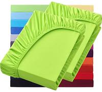 NatureMark Lot de 2 draps-housses basiques en jersey - 90 x 190 cm - 100 x 200 cm - Bonnet 25 cm - 100 x 200 cm - 100 % coton - Vert pomme