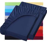 NatureMark Lot de 2 draps-housses basiques en jersey - 90 x 190 cm - 100 x 200 cm - Chevalet 25 cm - Drap-housse 100 x 200 cm - 100 % coton - Bleu marine