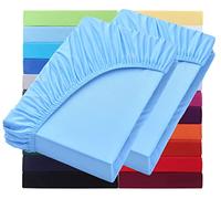 NatureMark Lot de 2 draps-housses basiques en jersey - 90 x 190 cm - 100 x 200 cm - Chevalet 25 cm - Drap-housse 100 x 200 cm - 100 % coton - Bleu clair