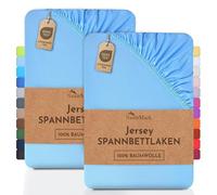 NatureMark Lot de 2 draps-Housses en Jersey, 100% Coton, dans de Nombreuses Tailles et Couleurs, qualité de la Marque Öko-Tex Standard 100, 90 x 200 cm, 100 x 200 cm, Bleu Clair