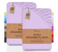 NatureMark Lot de 2 draps-Housses en Jersey, 100% Coton, dans de Nombreuses Tailles et Couleurs, qualité de la Marque Öko-Tex Standard 100, 90 x 200 cm, 100 x 200 cm, Lilas/Lavande