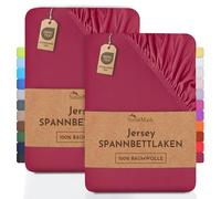 NatureMark Lot de 2 draps-Housses en Jersey, 100% Coton, dans de Nombreuses Tailles et Couleurs, qualité de la Marque Öko-Tex Standard 100, 90 x 200 cm, 100 x 200 cm, Bordeaux Rouge