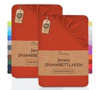 NatureMark Lot de 2 draps-housses en jersey, 100 % coton, dans de nombreuses tailles et couleurs, qualité de la marque Öko-Tex Standard 100, 90 x 200 cm, 100 x 200 cm, Rouille Rouge