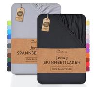 NatureMark Lot de 2 draps-Housses en Jersey, 100% Coton, dans de Nombreuses Tailles et Couleurs, qualité de la Marque Öko-Tex Standard 100, 90 x 200 cm, 100 x 200 cm, Noir/Argent Gris