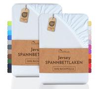 NatureMark Lot de 2 draps-housses en jersey, 100 % coton, dans de nombreuses tailles et couleurs, qualité de la marque Öko-Tex Standard 100, 90 x 200 cm, 100 x 200 cm, Blanc