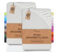 NatureMark Lot de 2 draps-housses en jersey, 100 % coton, dans de nombreuses tailles et couleurs, qualité de la marque Öko-Tex Standard 100, 90 x 200 cm, 100 x 200 cm, Crème / Nature