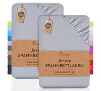 NatureMark Lot de 2 draps-housses en jersey, 100 % coton, dans de nombreuses tailles et couleurs, qualité de la marque Öko-Tex Standard 100, 140 x 200 cm, 160 x 200 cm, Argent Gris