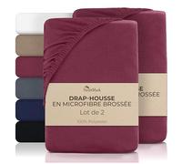 NatureMark Lot de 2 draps-housses en microfibre - Doux, respirants et faciles d'entretien - Doux pour la peau - Séchage rapide et indéformable - 90 x 200 cm - Rouge bordeaux