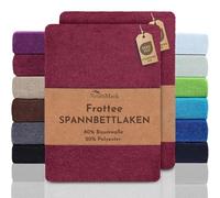 NatureMark Lot de 2 draps-housses en tissu éponge pour des nuits douces et douillettes, disponible dans de nombreuses tailles et couleurs, 90 x 190 cm, 100 x 200 cm, bordeaux rouge