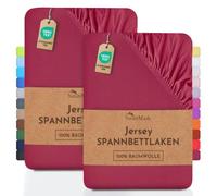 NatureMark Lot de 2 draps-Housses Jersey 100 % Coton - élastiques, Respirants et Confortables - 120x200 cm, Rouge Bordeaux